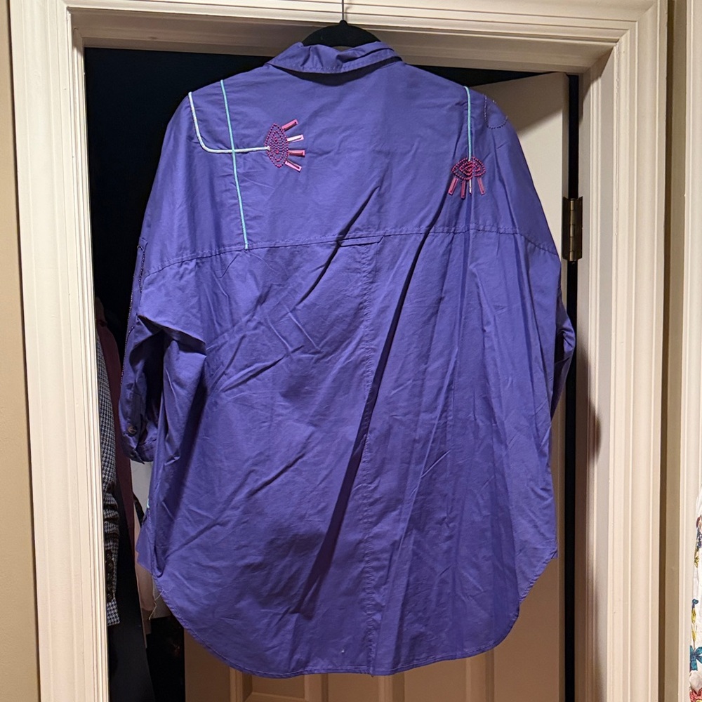 NWT Anthropologie Maeve Purple Embroidered Button Down Shirt - Picture 9 of 12